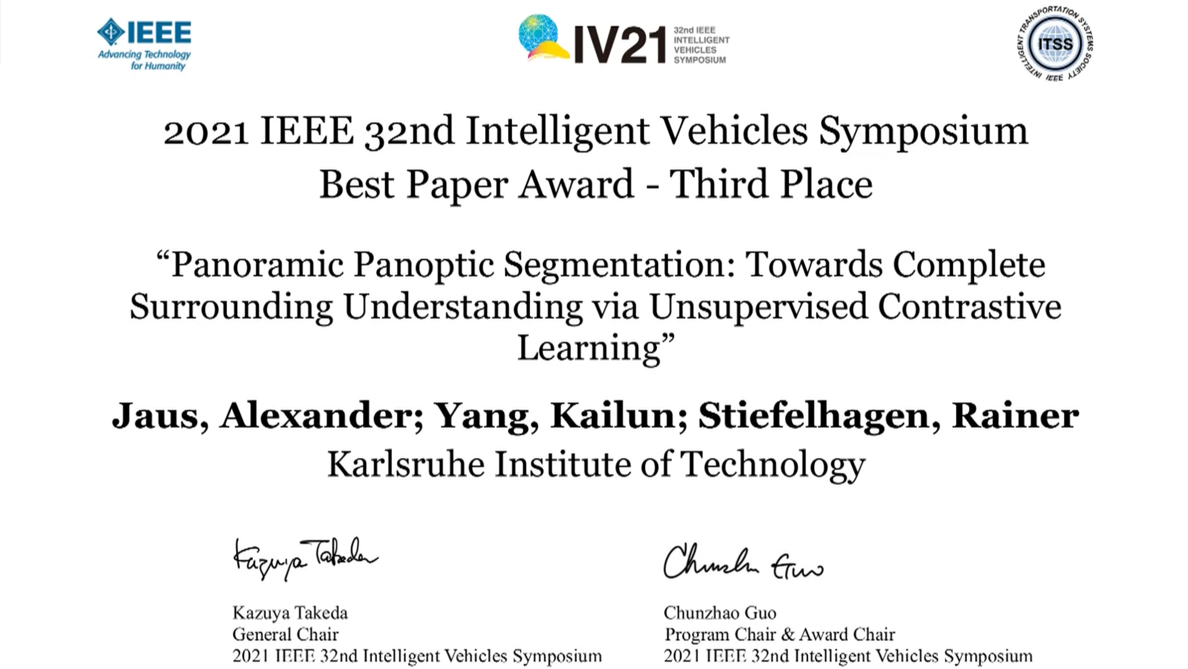 Best Paper Award Certificate