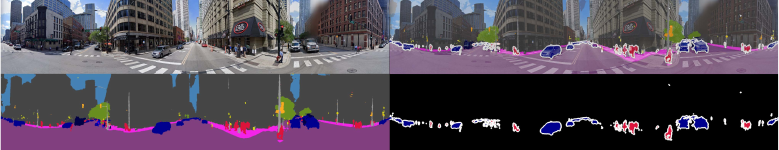 Panoramic panoptic segmentation: pinhole-trained features transferred to 360° panoramas via dense contrastive learning.
